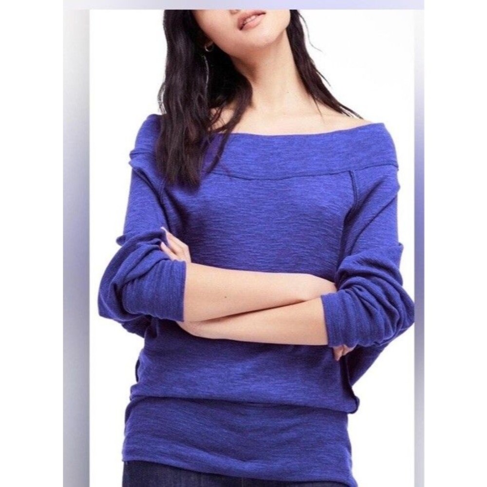 Free People Palisades Off the Shoulder Top Slouchy 80s Blue Womens M